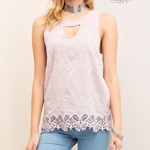 ENTRO Embossed Lace Tunic Top Sleeveless Rose